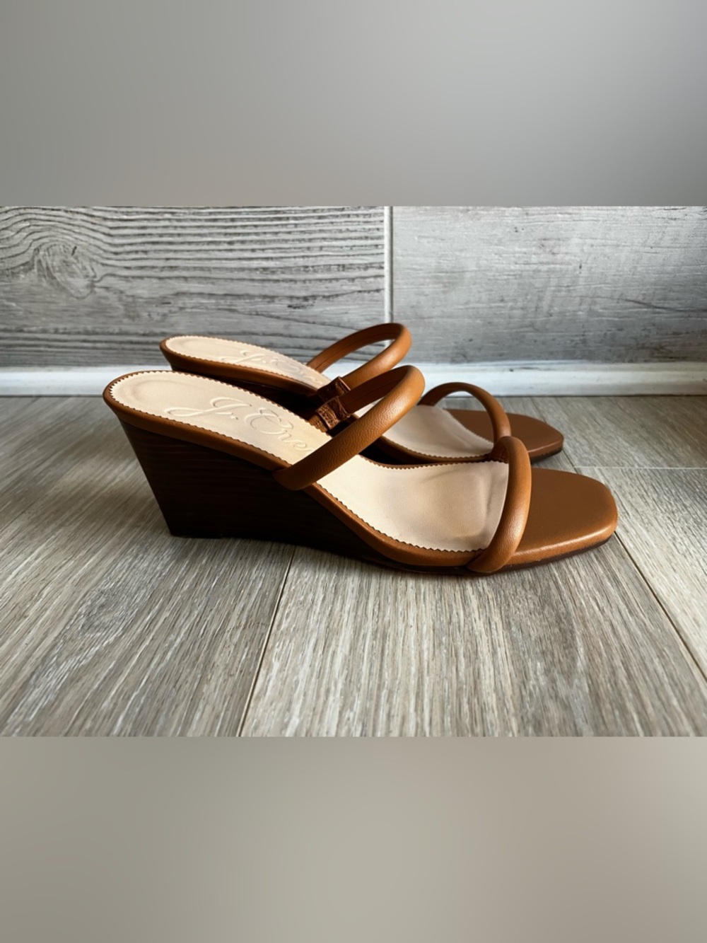 J. Crew Women’s Double-strap stacked wedges in leather tan - Size 8 1/2 - Picture 5 of 7